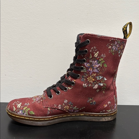 Dr. Martens Stratford Canvas combat boots floral red burgundy lace up US6 - Picture 5 of 10